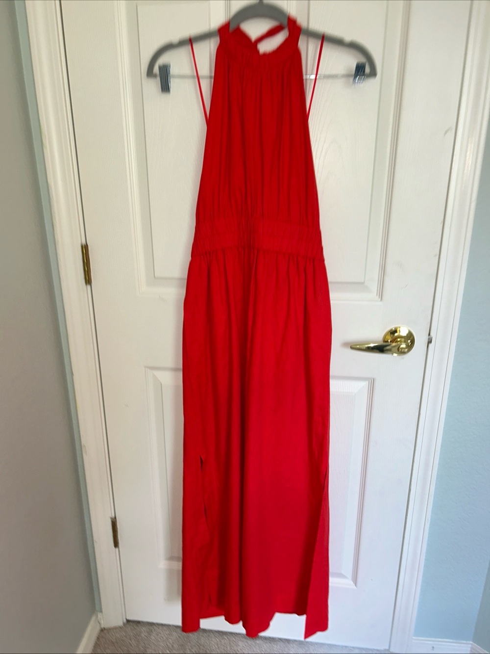 ME+EM Red Halter-Neck Maxi Dress
